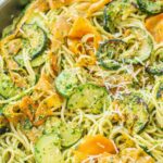 Parsley pesto pasta pinnable image.