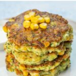 Zucchini corn fritters pinnable image.