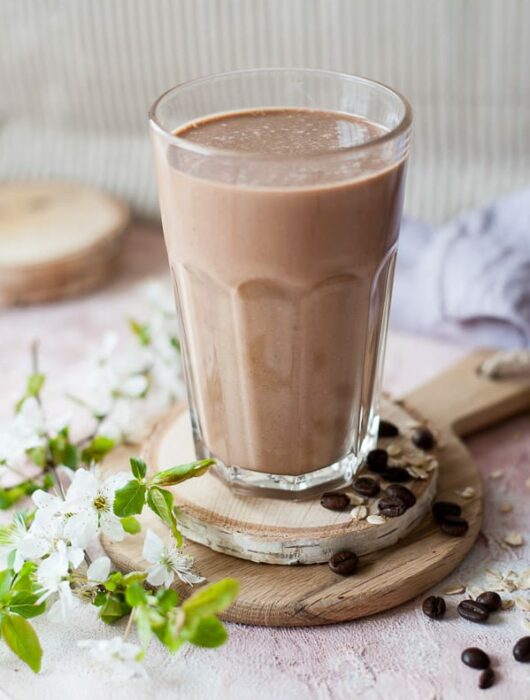 coffee banana smoothie in a glass