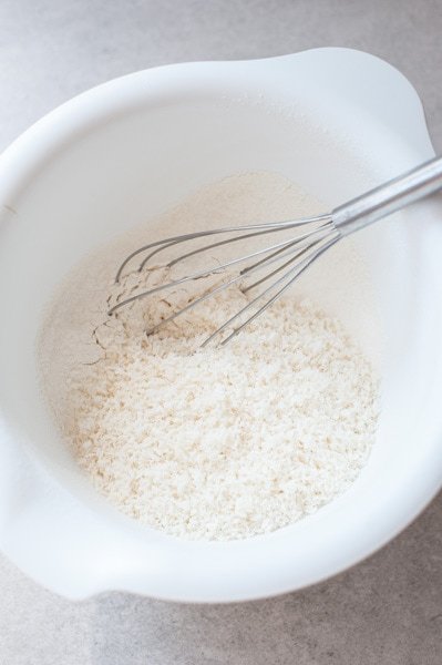 shredded coconut in a white bowl