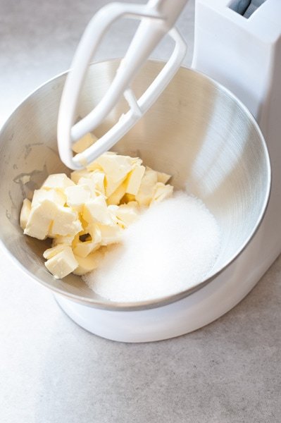 sugar and butter in a mixer bowl