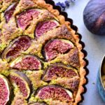 close up picture of fig and pistachio frangipane tart