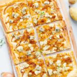 puff pastry onion tart with pear and blue cheese