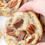 Chocolate chip pecan cookies pinnable image.