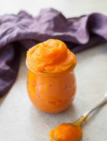 Pumpkin puree in a glass.