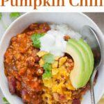 Turkey pumpkin chili pinnable image.