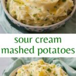 Sour cream mashed potatoes pinnable image.