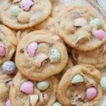 Easter candy cookies on a white plate.