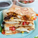 Bbq chicken quesadillas pinnable image.