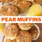 Pear muffins pinnable image.