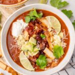 Kidney bean soup in a white bowl.