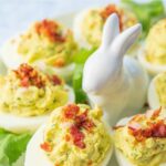 Avocado deviled eggs pinable image.