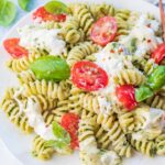 Burrata pasta on a white plate.