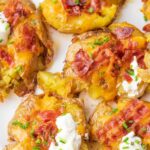 Loaded smashed potatoes pinnable image.