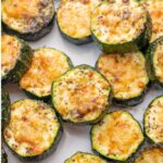 Baked parmesan zucchini pinnable image.