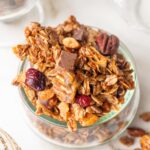 Gingerbread granola in a small bowl.